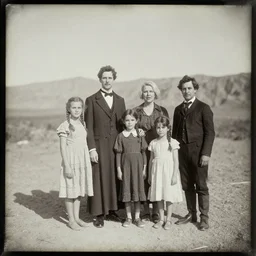 detailed Daguerreotype photograph of Addams family on vacation in death valley. no picture frame.