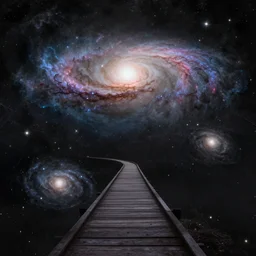 Galaxies light the way, by Les Edwards