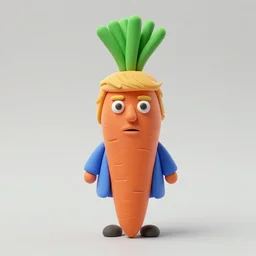 a carrot with the face of donald trump, claymation