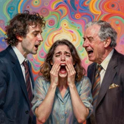 bright psychedelic todd solondz and philip seymour hoffman and bill hicks, geek crying and puking, jewish new yorker, abused, bully, diffuse lighting, fantasy, intricate, elegant, highly detailed, lifelike, photorealistic, digital painting, artstation, illustration, concept art, smooth, sharp focus, art by francis bacon