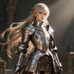 a portrait of an attractive knight female anime character with long hair, shot of entire body, artgerm