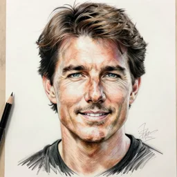 caricature of tom cruise, closeup of face, exaggerated features, highly detailed, drawing by mahesh nambiar, sebastian kruger, archille superbi, carola rubio, artstation