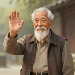 Old man waving to welcome, digital painting, artstationHQ