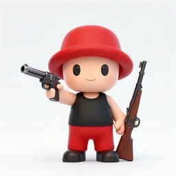 quote from cave story, video game, android, cute character, red trousers, black tank top, pistol and rifle, red hat