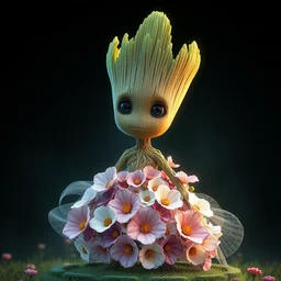 groot in a flower dress, 4 k, trending on artstation, marvel