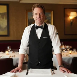 mike ehrmantraut is a waiter in a michelin star restaurant, professional photography