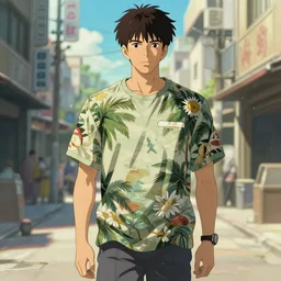 concept art of a male guy in his mid twenties, street clothes, hawaiian t - shirt, vice city, shinkai makoto studio ghibli studio key hideaki anno sakimichan stanley artgerm lau rossdraws james jean marc simonetti elegant highly detailed digital painting artstation pixiv