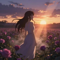 A still from the anime Project K, god rays, bloom, volumetric fog, moody ambiance, cinematic lighting, twilight, sunset, rose and lavender and amber tones, Artgerm, Sakimichan, Alphonse Mucha, fantasy, portfolio illustration, highly detailed, trending on Artstation, CGsociety, HQ, 8k, 35mm lens, f2.8, Bokeh,