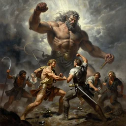 highly detailed painting of ataturk fighting a looming demigod, dramatic, sense of scale, stephen bliss, unreal engine, greg rutkowski, ilya kuvshinov, ross draws, hyung tae and frank frazetta, tom bagshaw, tom whalen, nicoletta ceccoli, mark ryden, earl norem, global illumination, god rays, windswept