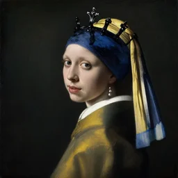 (((((The portrait of Lady in black wax crown))))) by Johannes Vermeer !!!!!!, ((dark fantasy, witcher)), very detailed oil painting, masterpiece, 8k