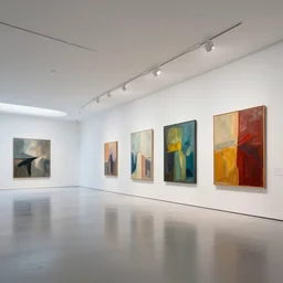 interior futuristic art gallery wide angle highly detailed by santiago calatrava, wall hanging paintings of grafitti art by saturno butto and wlod, captivating 8 k hdr, octane render godrays