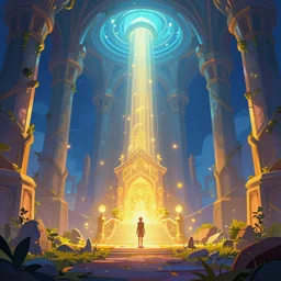 a forgotten sanctuary glowing lights, epic fantasy, colorfully, digital art, highly saturated colors, concept art, detailed illustration, hd, 4 k, digital art, greg rutkowski, dan mumford, studio ghibli trending on artstation