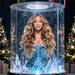 mariah carey frozen in a cryogenic tank with christmas lights