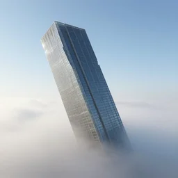 singular!!! skyscraper rising from an opaque carpet of fog in an otherwise clear sunny day. lateral view showing the building from top to bottom. dynamic perspective, surrealism, concept art by dom qwek, trending on cg society, neofuturism, futuristic, volumetric lighting, aesthetic. digital matte painting
