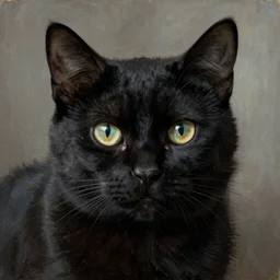 black cat with human face in style of Petrov-Vodkin, 4k, hyper realistic,