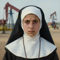 a portrait photograph of a serious, spiritual, 4 9 - year - old nun american oil - and - gas worker canon 8 5 mm f 1. 2 photograph head and shoulders portrait