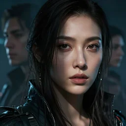 out of portal, portrait of a beautiful woman, high detail, partially in shadow, cyberpunk vibe, clearly seen face, by gaston bussiere, bayard wu, greg rutkowski, auguste bourotte, bastien deharme, masterpiece, sharp focus, cinematic lightning