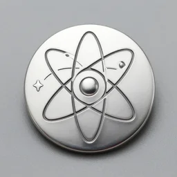 metal round badge for clothes, atom and eternal life pattern, transhumanism, laser engraved on metal