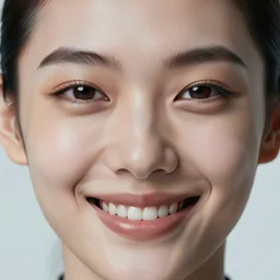 expanded beautiful extreme closeup photo of frontiers in cyborg anthropomorphosis fashion magazine portrait of person smiling, highly detailed, symmetrical, focus on face, soft lighting