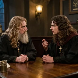 two wizards debating while sitting at the pub