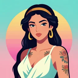 a portrait of tattooed the beautiful greek goddess, in retro colors, synthwave style, 2 d digital vector art