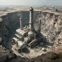 cement factory in a giant sinkhole. incredibly detailed fantasy art. matte painting. concept art.