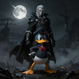 an ultra detailed 3 d illustration of the hunter from bloodborne dressed as darkwing duck, let's get dangerous, in the style animation of darkwing duck, digital art, dark fantasy, concept art, soulslike, by alphonse mucha and greg rutkowski, cinematic, blood moon eclipse, ominous night mist, unreal engine, octane render, artstation, 8 k