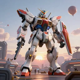 a beautiful hyperrealistic ultradetailed 3 d render of a gigantic mecha guarding a sci - fi spaceport, in style of pascal blanche : 3, mech, unreal engine, octane render, gigantic, unreal engine, octane render, 3 d, brilliantly coloured, intricate, ultra wide angle, trending on artstation, dusk, volumetric lighting, hdr, polished, micro details, ray tracing, 8 k : 2, people, sphere, balloon, blurry, blur, depth of field, dof, bokeh, obscured, macro : - 1