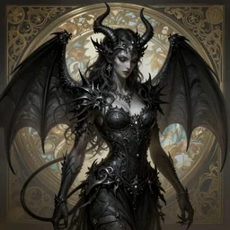 demonic, dark fantasy, intricate, elegant, highly detailed, digital painting, artstation, concept art, matte, sharp focus, illustration, art by artgerm and alphonse mucha
