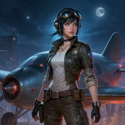 a girl from final fantasy live action, dieselpunk airplane pilot, evocative, mystical night, very very very very detailed, award winning, masterpiece digital painting by greg rutkowski, alex grey, artstation, 4 k wallpaper