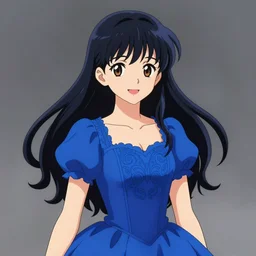 anime girl wearing a brilliant royal blue dress, grinning, intricate detail, digital portrait by artgerm and makoto shinkai, huifeng huang, artstation
