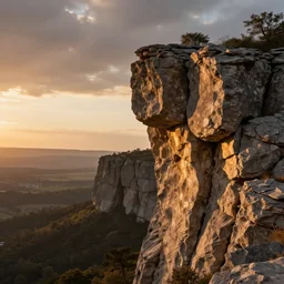 Peering over the cliff's edge, sunset, limestone rock, concept art, environment art