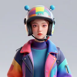 full portrait of a post modern hybrid fashion model with an exuberant helmet, colorful, octane render, vray, detailed, halftoned, editorial illustration, matte print, grainy light, ( ( dither ) ), risograph, high contrast, screen print, grainy texture