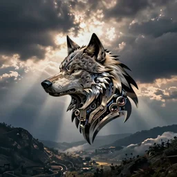 long exposure realistic mythical artistic robotic wolf logo