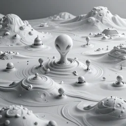 highly detailed alien landscape on earth millions of years ago, small alien colonies