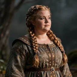 female dwarven noblewoman, chubby short stature, braided intricate hair, by elsa beskow