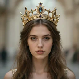 blurred background. close-up portrait of a goddess in crown, by Chris Mars and greg rutkowski