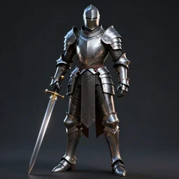 fantasy knight standing in a dramatic pose with a sword, pierre raveneau style, valery klishevich, hi - tech armor, contrast light, hdr, cinematic, volumetric light, ray - tracing, 4 k, fine details, unreal engine 5, dark background, digital art, wide shot, sharp focus
