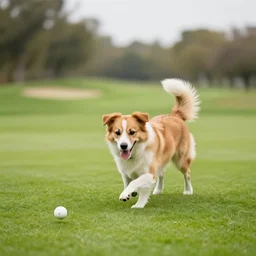 dog playing golf