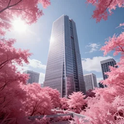 a beautiful detailed illustration of urbex monument nature city building by david hockney, infrared magic realism forest morning sun sunlight tokyo, archdaily, wallpaper, highly detailed, trending on artstation.
