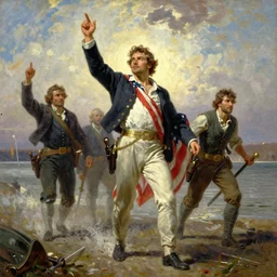 Washington Crossing the Delaware, Dramatic Portrait Oil on Canvas, Heroic Patriotic Godd Bless America