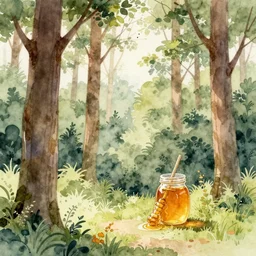 honey forest, high quality watercolors, award winning, trending on artstation