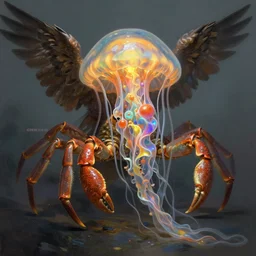 monster character design, fantasy. inticate jellyfish crab eagle. by rembrandt, illustration, by digital painting, higly detailed