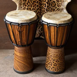 a pair of amazonian drums made with jaguar skin