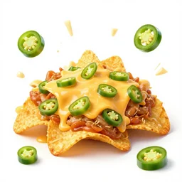 photorealistic adobe illustration nachos with cheese and jalapeno illustrations, white background, drawing, cartoon