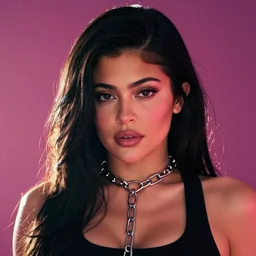 film still of kylie jenner wearing a collar and chain, vibrant high contrast, octane, arney freytag, cinematic, portrait, backlit, rim lighting, 8 k