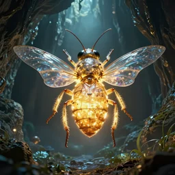 an intricate concept art illustration of a glowing insect megafauna flying in a cave, fantasy biome, back view, radiant lighting, pinterest, digital art, photorealistic movie still, style feng zhu and artgerm, hyper realistic, photorealistic, octane render, trending on artstation, cgsociety, cinematic light, 8 k