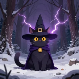 wizard cat thunder storm forest winter