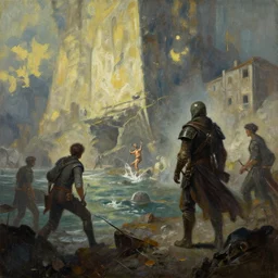 the conquest of revachol. a painting for disco elysium, by aleksander rostov