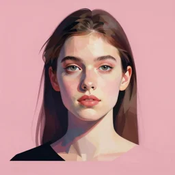 art student. portrait. bauhaus, angular, geometric, symmetrical. pink color theme. flat, solid background.